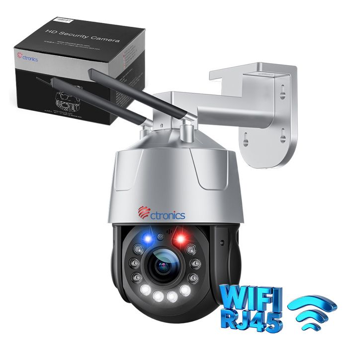 Ctronics Caméra Surveillance WiFi 5MP PTZ Extérieure – 30X Zoom Optique Vision Nocturne Couleur 50m Détection Humaine Suivi Auto