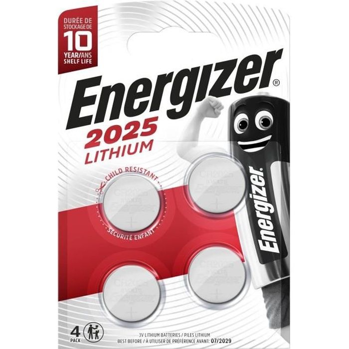 Pile bouton Energizer Lithium 2025, pack de 4
