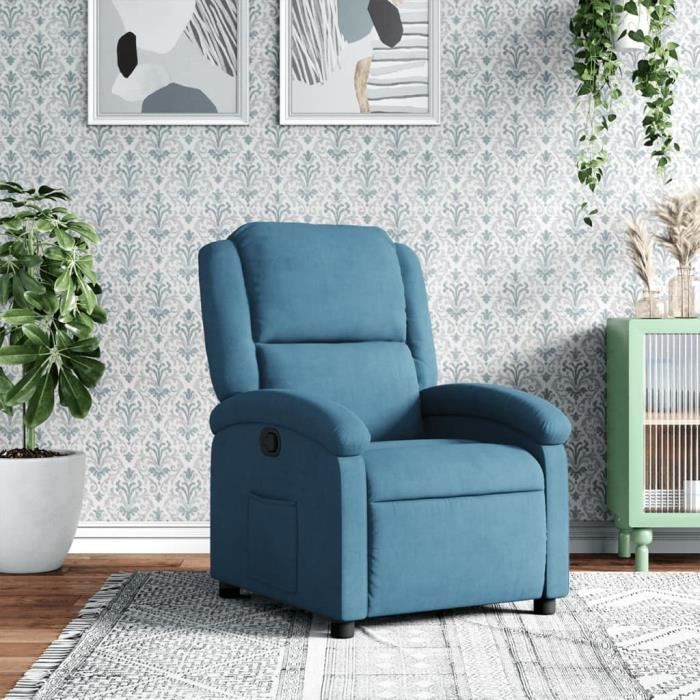 Fauteuil inclinable - ESTINK - 85433 - Velours bleu - 1 place - Relaxation