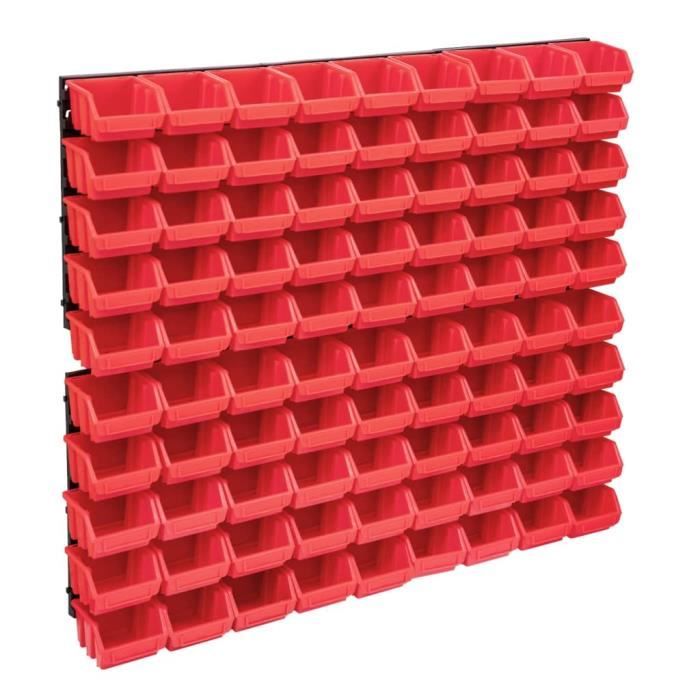 Chn Kit CHN® Kit de bacs de stockage et panneaux muraux 96 pcs Rouge et noir ...