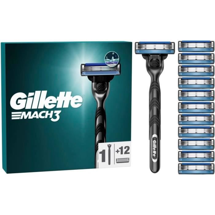Recharge Lames Gillette MACH3+ - Pack De 5, Acier Carbone, Pour Rasage Visage Homme