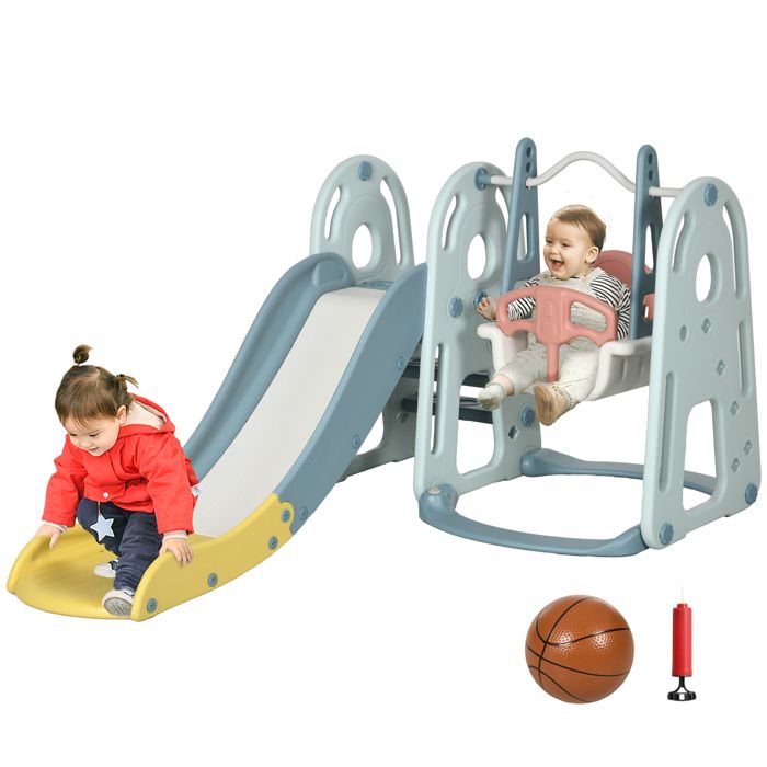 Toboggan Enfant Pliable HDPE - 120x50x56 Cm, Bleu/blanc, Pour 18-36 Mois, Charge Max 25 Kg, Intérieur/extérieur