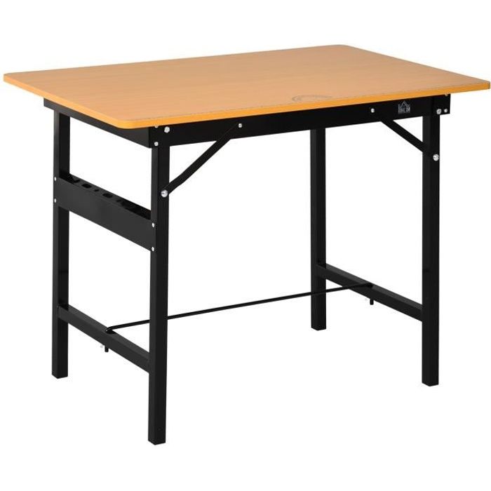 Etabli table de travail bricolage établi d'atelier plan de travail bureau  maison intérieur durable rubuste 160 cm acier noir helloshop26 02_0003680 -  Conforama