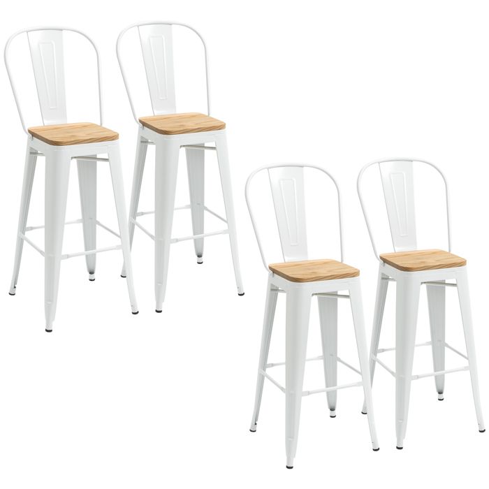Tabourets de bar - HOMCOM - lot de 4 empilable industriel avec dossier repose-pied assise 76 cm - métal - crème