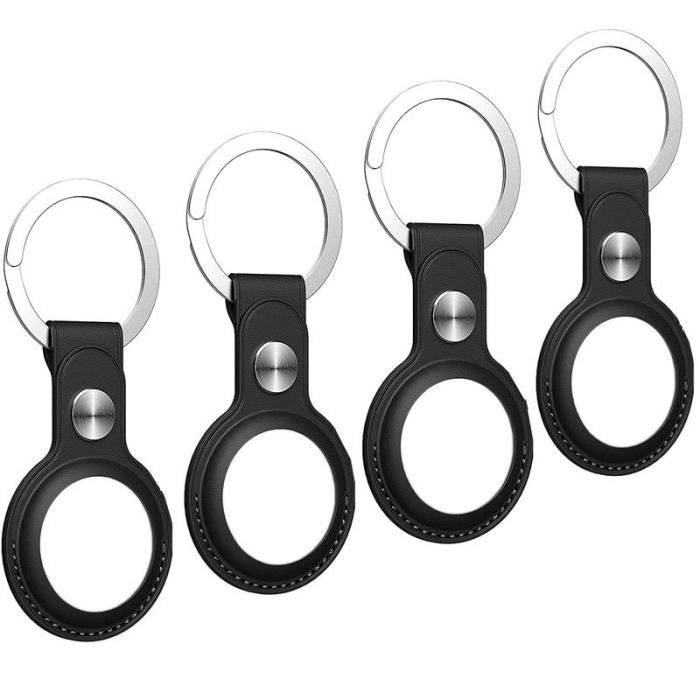 Étui AirTag avec porte-clés en cuir PU Noir pack de 4 - Cdiscount Bagagerie  - Maroquinerie