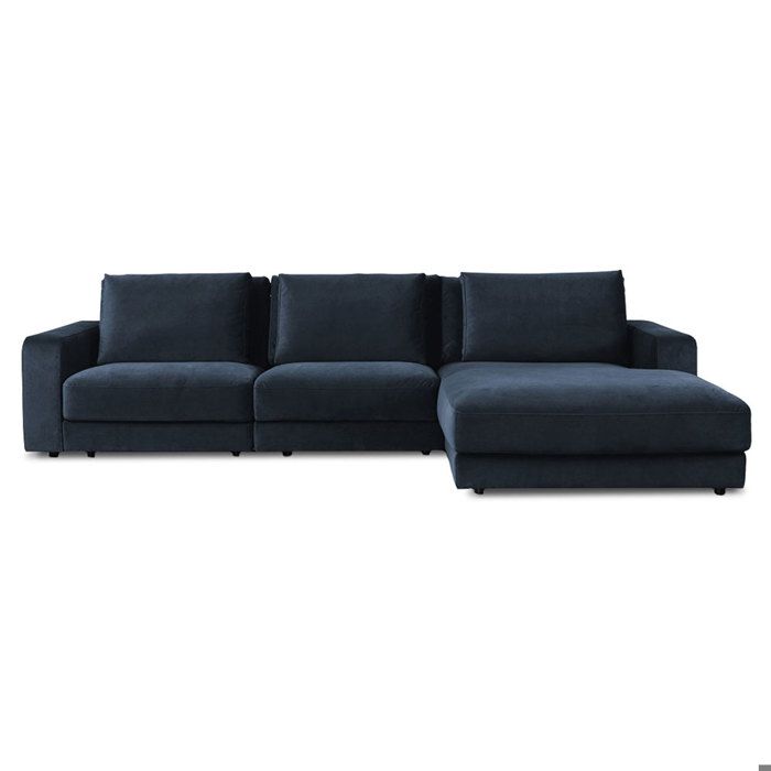 Canapé angle droit Venezia en velours bleu - 5 places Canapé angle droit Venezia en velours bleu - 5 places