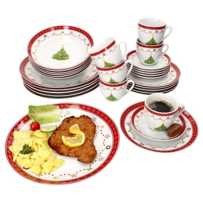 Service combiné - MAMBOCAT - Rêve de Noël - 30 pièces - Porcelaine - Pour 6 personnes Service combiné - MAMBOCAT - Rêve de Noël - 30 pièces - Porcelaine - Pour 6 personnes