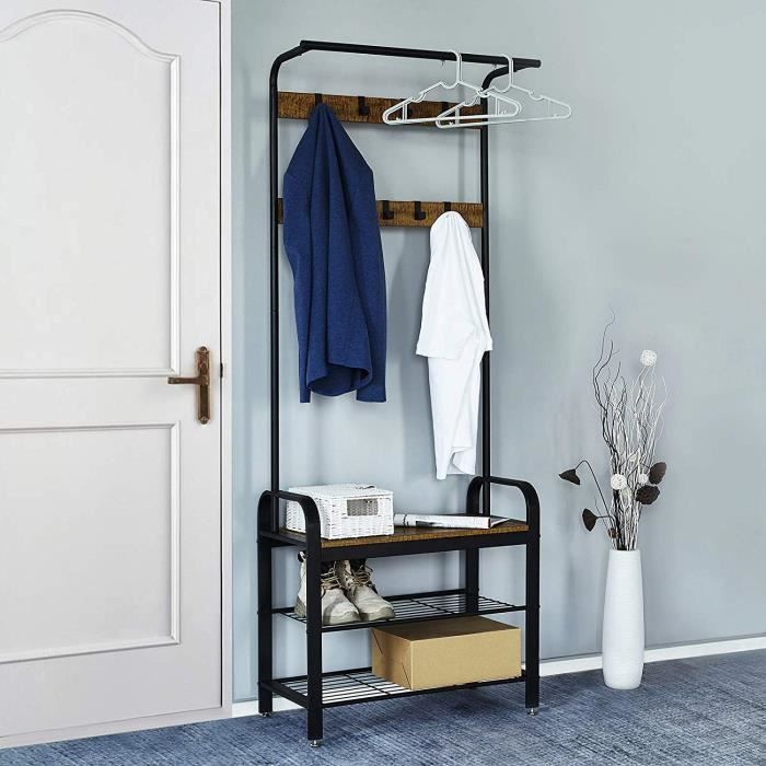 Vestiaire d’Entrée MEERVEIL - Vintage - 72x34x182cm - Style Industriel - Marron Rustique/Noir