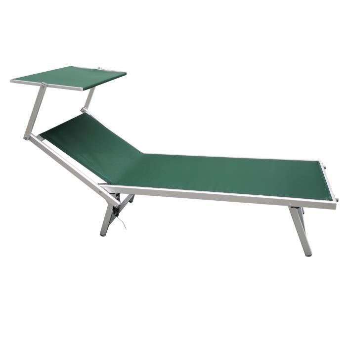 Chaise longue de plage en aluminium textilène Vert - MOBILI REBECCA - Dimensions 38x186x61 - Relaxation