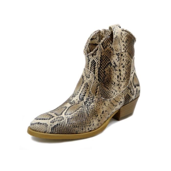 Bottines femme, été, cuir imprimé souple beige, texan, talon 4 cm, OSVALDO  PERICOLI Multicolore beige - Cdiscount Chaussures