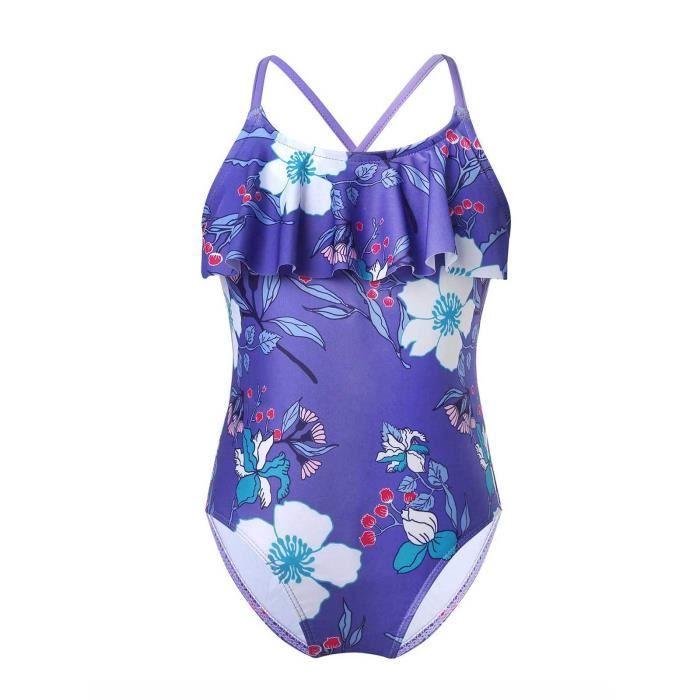 yizyif enfant fille maillot de bain une pièce à volants floral bodysuit swimwear 2-14 ans violet