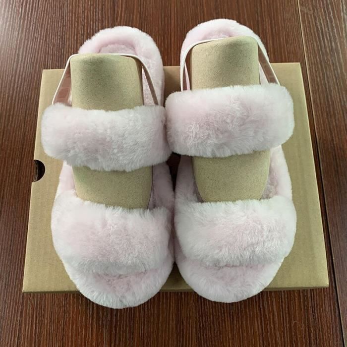 Chaussons En Fourrure Douce Et Moelleuse Pour Femmes - Marque - Modèle - Blanc - Chaudes Et