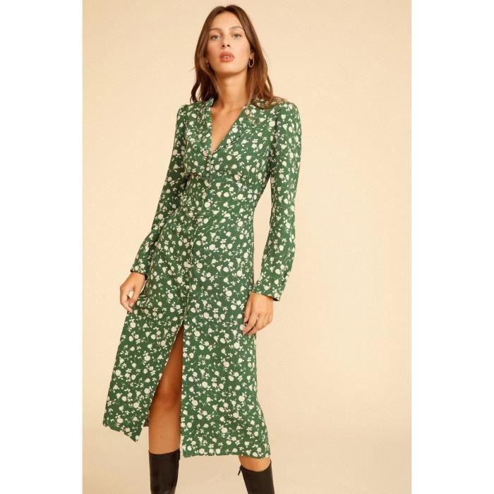 CRAZE Robe femme automne et hiver Vintage imprimé col en V robe mi