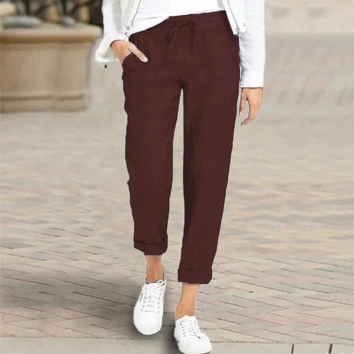 Pantalon En Lin Pour Femme Courbe D'été - Taille Haute élastique, Léger, Confortable - Coupe Décontractée Avec Poches - Blanc - Pour Vacances, Loisirs, Yoga