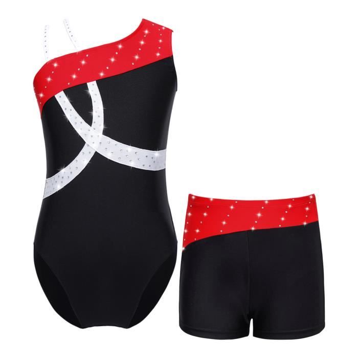 Justaucorps Manches Longues Avec Short Strass Pour Fille - Tenue Danse, Gymnastique, Patinage | 3 à 16 Ans