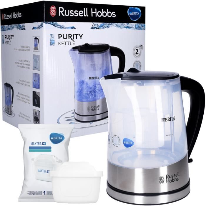 Russell Hobbs 20760-10 Brita Purity glazen waterkoker, filterketel inclusief Brita Maxtra cartridge, 3000 W, 1,5 liter, transparante kleur