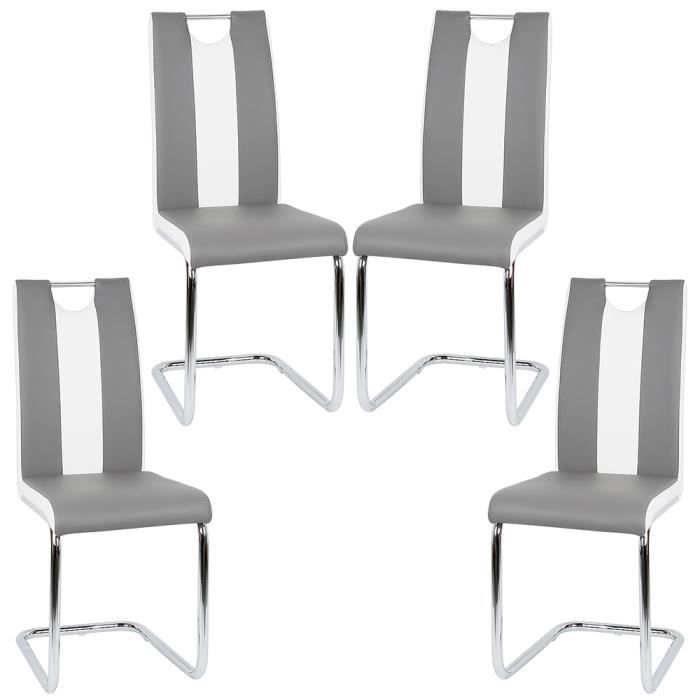 Chaise de Salle à Manger - OOBEST - Lot de 4 - Gris et blanc - Assise rembourrée - Piètement chromé Chaise de Salle à Manger - OOBEST - Lot de 4 - Gris et blanc - Assise rembourrée - Piètement chromé