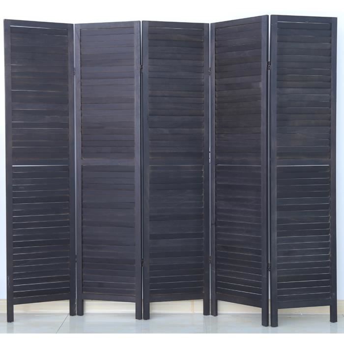Paravent 5 Pans En Bois Brun Clair - H170xL200cm - PEGANE
