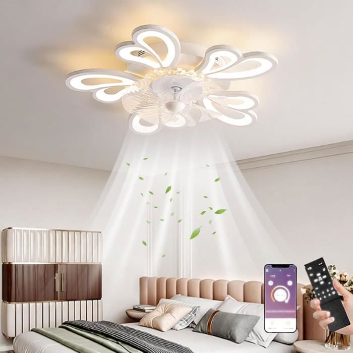Ventilateur de plafond silencieux avec éclairage LED 50W - RUMOCOVO - 6 vitesses - Blanc chaud - 62CM - Rumocovo