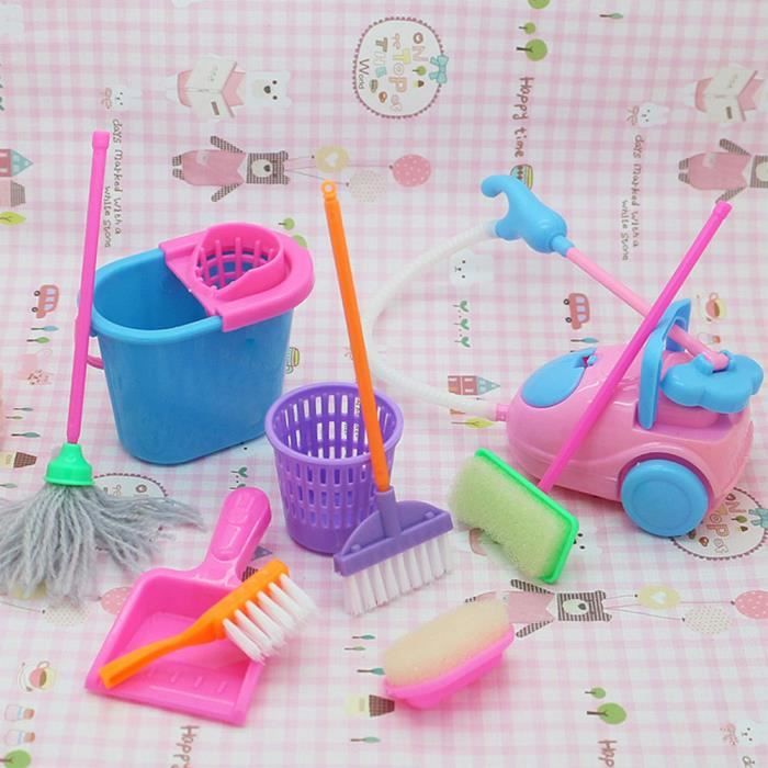 Ensemble de nettoyage pour enfants,aspirateur jouet pour enfants,accessoires  de mini-maison de poupée pour enfants, jeu de rôle simulé ménager nettoyage  ménager jouer des jouets pour enfants T