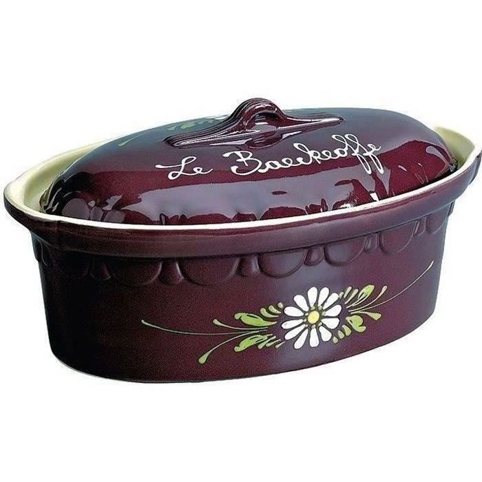 SIEGFRIED - Terrine - 37.5 cm - capacité 4 L - aubergine/ fleurs blanches - Baeckeoffe N°6