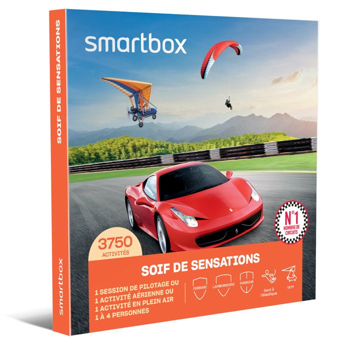 Smartbox - Soif de sensations - Coffret Cadeau | 3750 activités à sensations : conduite d'une GT, saut à l'élastique ou encore vol e