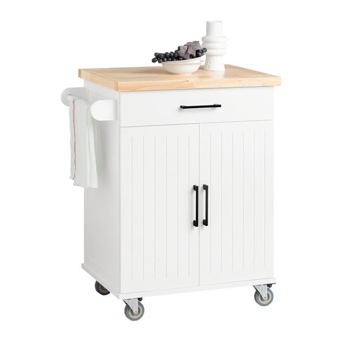 Desserte de Cuisine FKW119-WN à roulettes SoBuy - avec Plan de Travail en Bois dhévéa - 1 Tiroir et 2 Portes - 74 5x91x45 5 cm Desserte de Cuisine FKW119-WN à roulettes SoBuy - avec Plan de Travail en Bois dhévéa - 1 Tiroir et 2 Portes - 74 5x91x45 5 cm