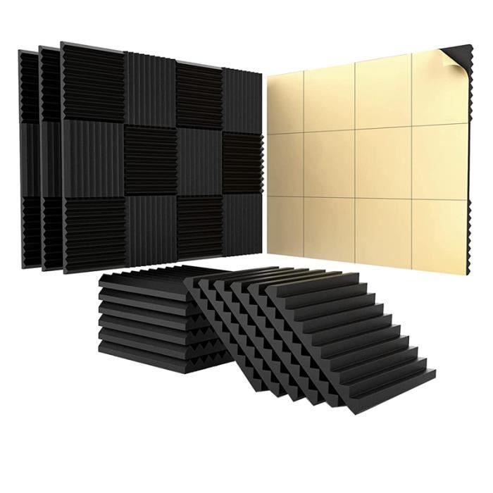Lot De 24 Panneaux Acoustiques Carrés Noirs Autocollants - Insonorisation Et Décoration Murale 30x30x0.9cm