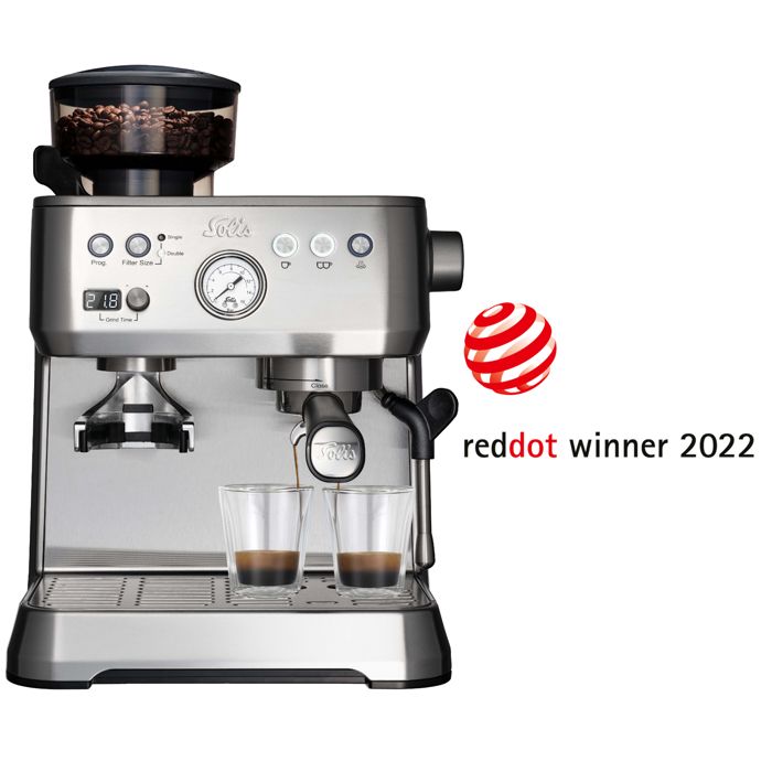 Machine a Café - Machine à Espresso et Cappuccino - Moulin à café ZERO STATIC™ intégré - Argent - Grind & Infuse Perfetta 1019 - Solis