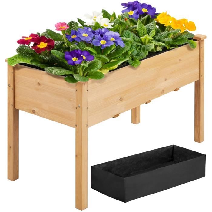 Carré Potager Sur Pieds Yaheetech Bois FSC 121x60x76,5 Cm – Jardinière Surélevée Intérieur/Extérieur Avec Drainage