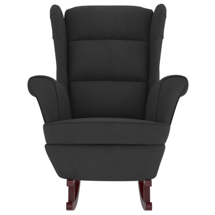 fauteuil à bascule yosoo - noir velours - bois d'hévéa massif - vintage