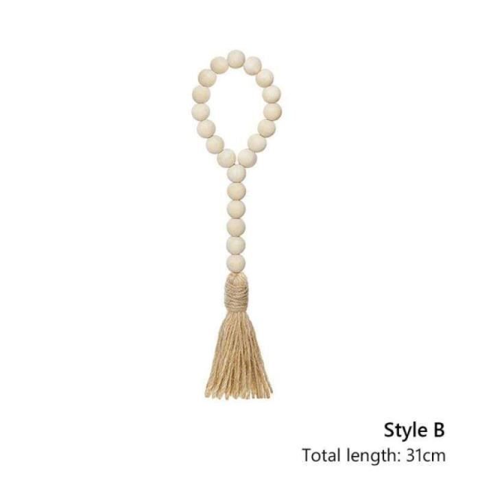 Guirlande Perles Bois Pompons Colorés Bleu Marine – Décoration Murale Boho Chic 95 Cm