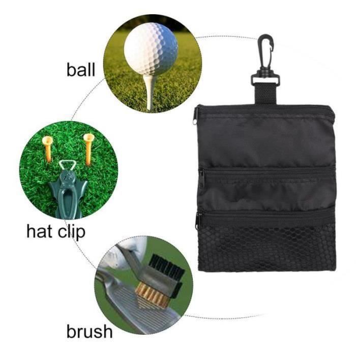 Tbest Sac de balle de golf Accessoires de balle de golf portables Sac à  main à glissière noir à plusieurs poches