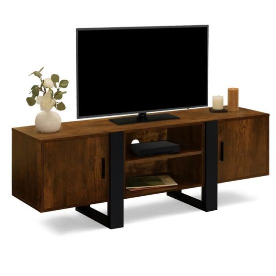 Meuble TV Angle Detroit 100cm - Design Industriel Avec Placard - Bois Et Métal
