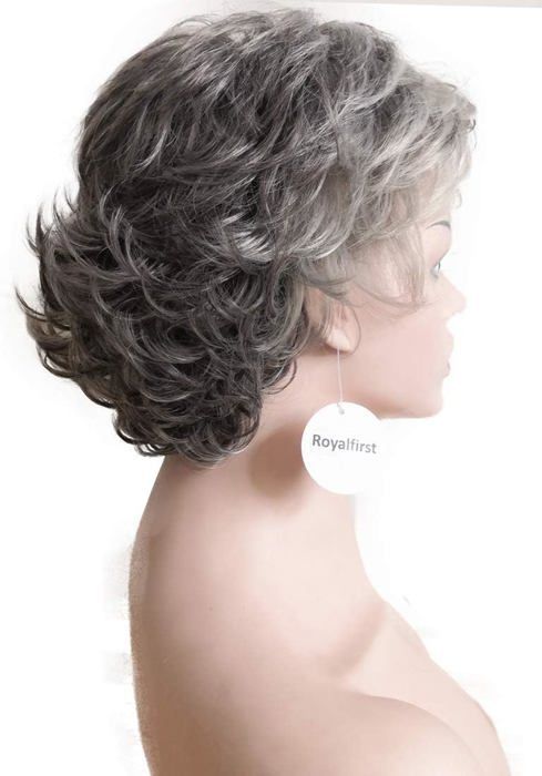 Perruque Synthétique Gris Clair à Frange - Cheveux Courts Lisses, Bonnet Moyen, +4 Bonnet Offert, Neuf Sans étiquette