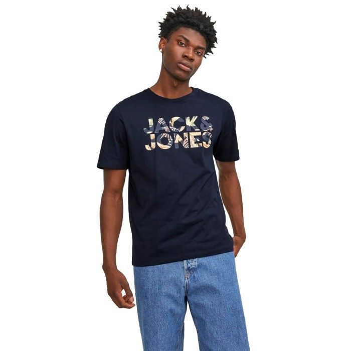 T-Shirt - JACK & JONES - Bleu Marine - 100% Coton - Col Arrondi - Homme ...