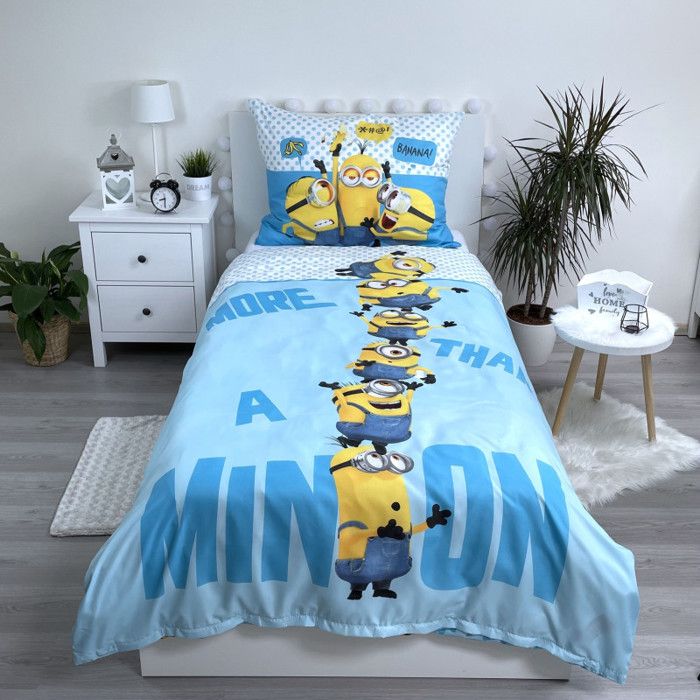 Parure De Lit Minions Fiesta Enfant – Housse 140x200 Cm + Taie 63x63 Cm – 100% Coton Oeko-Tex – Réversible – Motif Garçon