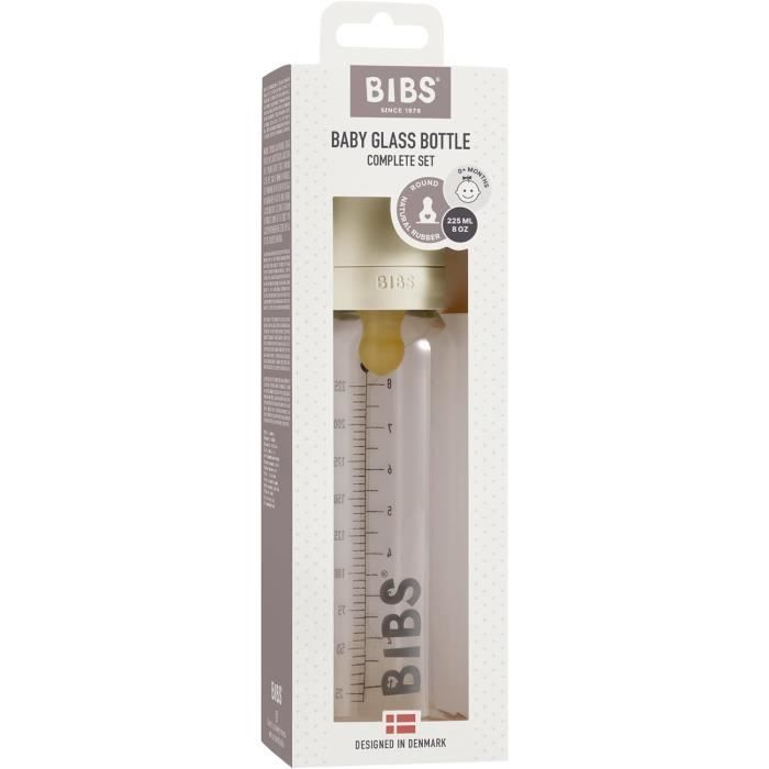 Biberon En Verre BIBS 240ml - Anti-colique, Tétine Ronde En Latex Naturel, Favorise L'allaitement Mixte, Couleur Blush