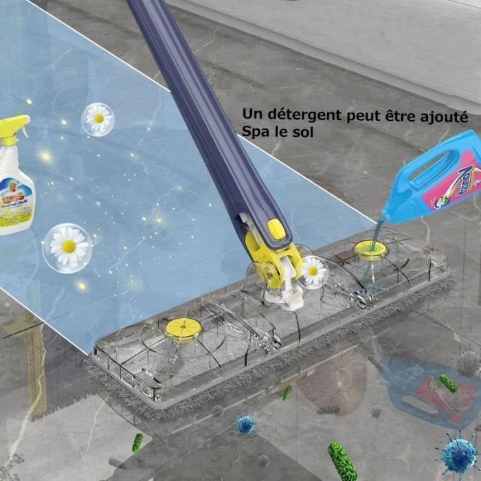 Balai Plat Rotatif 360° Avec 4 Serpillères Lavables - Télescopique, Idéal Pour Sols Et Coins - 7