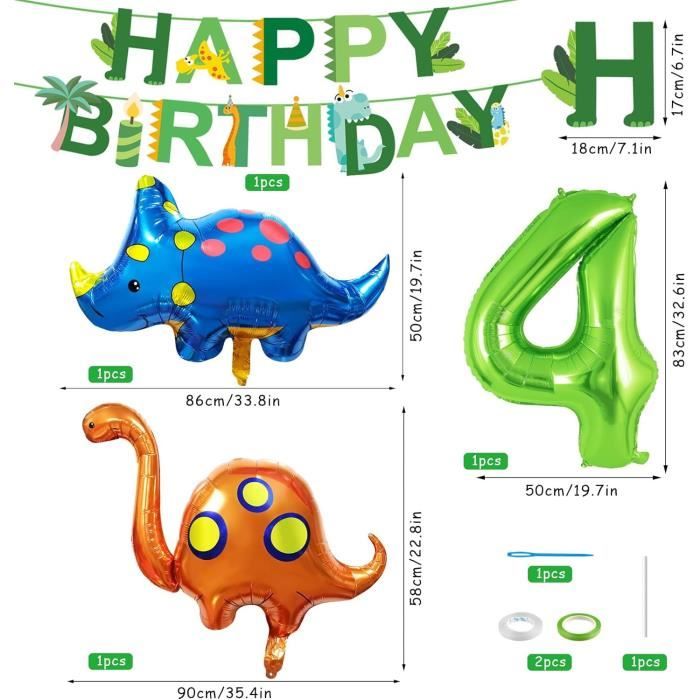 Kit Décoration Anniversaire Dinosaure 2 Ans – Assiettes, Ballons, Bannière, Pour 16 Invités