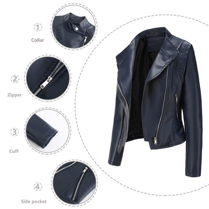 Veste pu cuir Femme de Marque Luxe uni de type mince Veste Femmes en slim moto Vetements