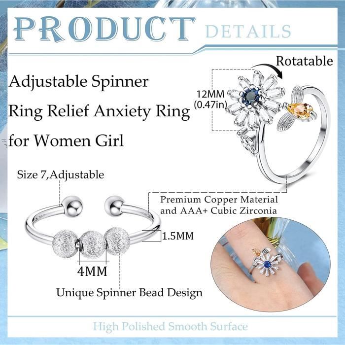 Bague Anti-stress Rotative Femme - Acier Inoxydable Or, Motif Damier, Cadeau élégant Anxiété - 3