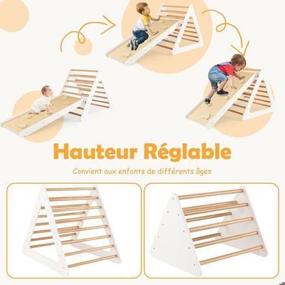 DREAMADE Triangle d'escalade avec Rampe pour Bebe 1+ Ans, Montessori en Bois 60KG MAX, Exercice