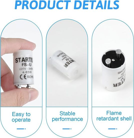 6 Starters Pour Tubes Fluorescents/LED - 4-65W 220-240V - Démarreur Neon Universel - Facile à Installer