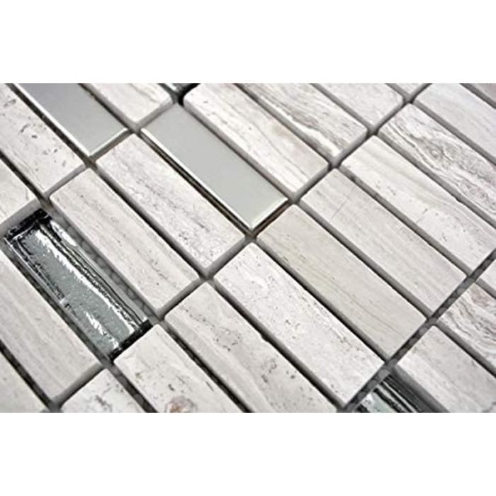 Mosaïque Travertin Argent Brossé 3 x 3 cm