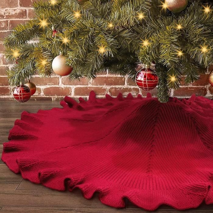 Jupe De Sapin De Noël Tricotée – 71 Cm, Rouge, Cache-pieds Déco – Avec Pinces En Bois Incluses - 6