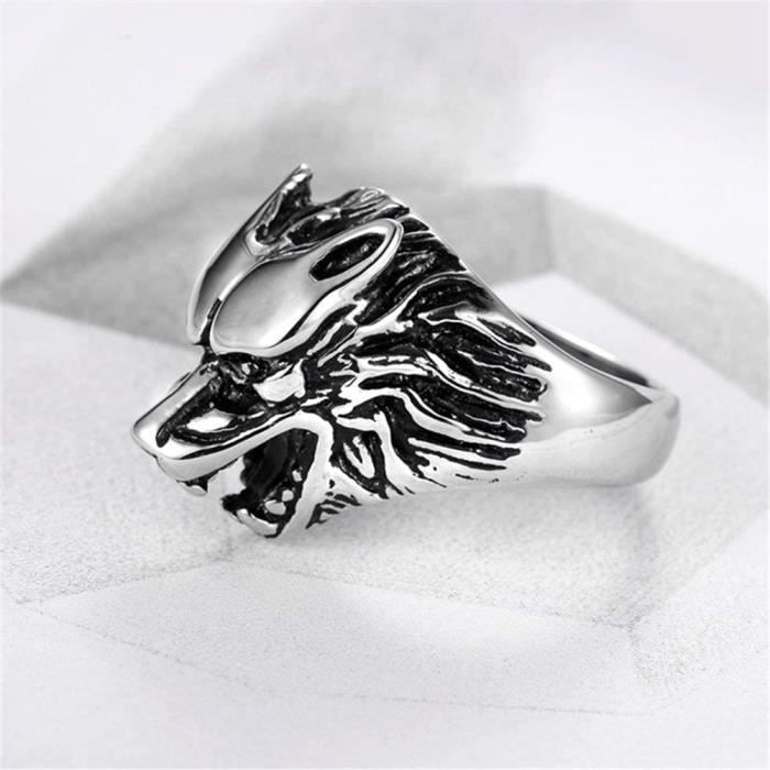 Bague chevaliere homme acier inoxydable tete de loup gothique biker bijoux Achat Vente chevaliere Mixte Adulte Acier Argente Neuf Cdiscount