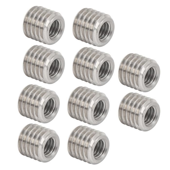 Eujgoov Lot de 10 inserts filetés M10 filetage intérieur M16 filetage extérieur en acier inoxydable Kit de réparation de filetage pour meubles