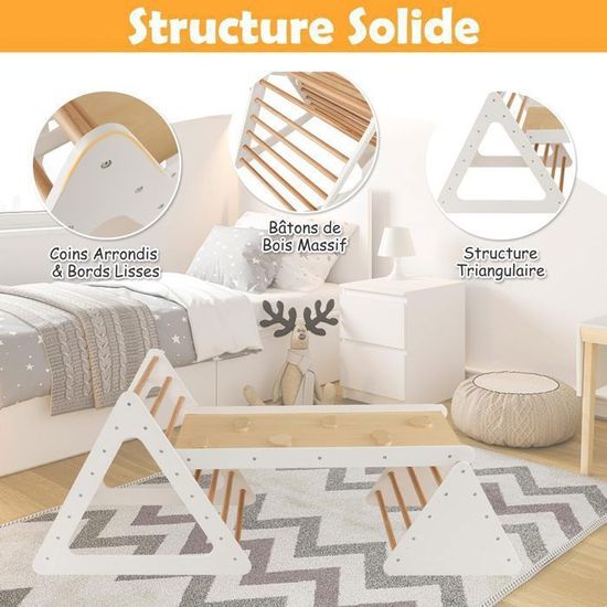 Triangle D'escalade Montessori En Bois – Avec Rampe – Pour Bébé 1+ Ans – Charge Max 60 Kg – Multicolore