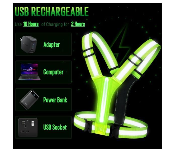 Gilet course LED rechargeable USB, 3 modes, 7 couleurs, éclairage avant